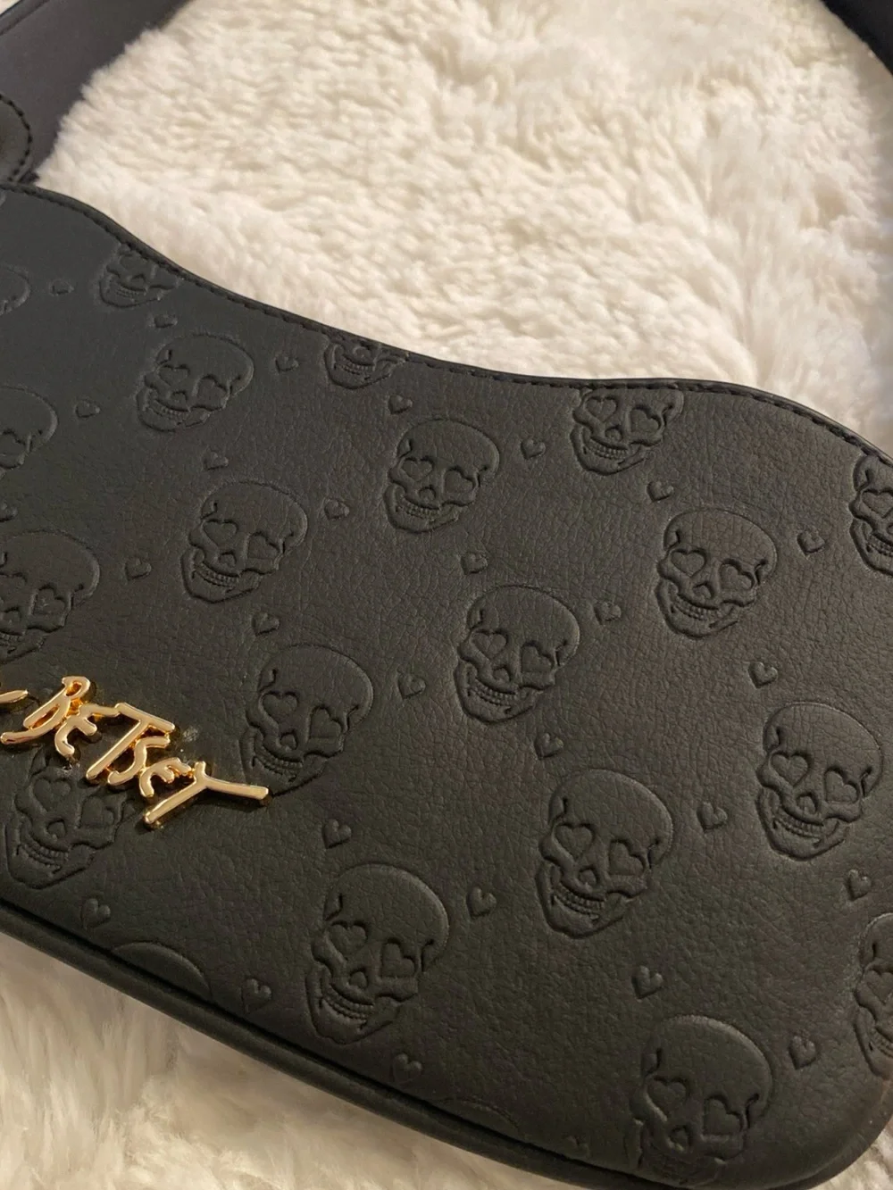 Black Skull-Embossed Shoulder Bag